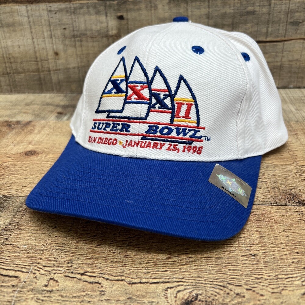Logo 7 Super Bowl XXXII San Diego 1998 Vintage Mens Hat White/Blue Adjustable